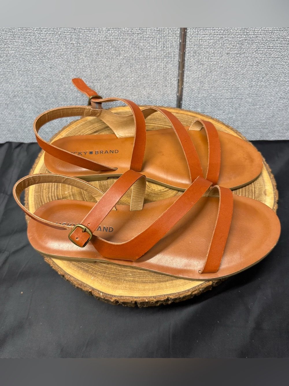 Lucky Brand Women's Cognac Brown Leather Strappy Sandals